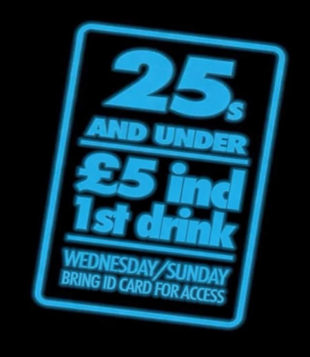 Under 25s £5 including free drink